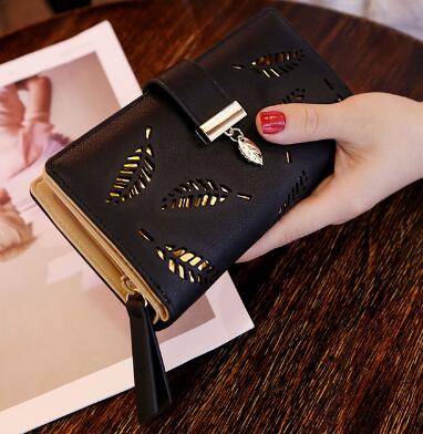 Decorative leaves Pu Leather wallet
