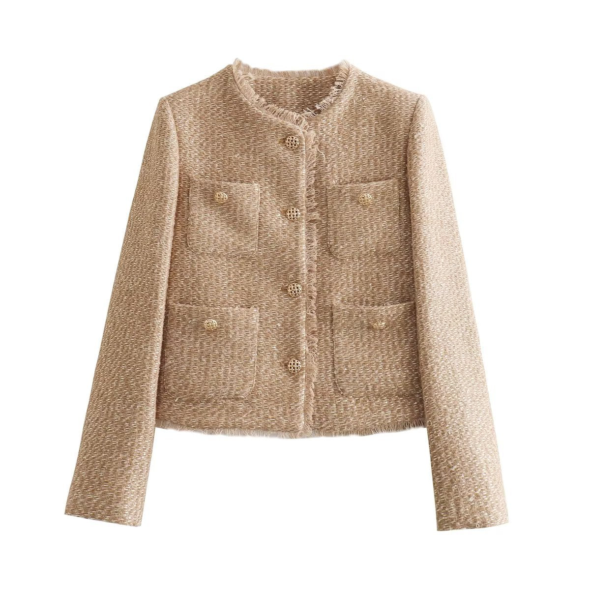 Hem Pocketed Round Neck Jacket
