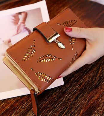 Decorative leaves Pu Leather wallet