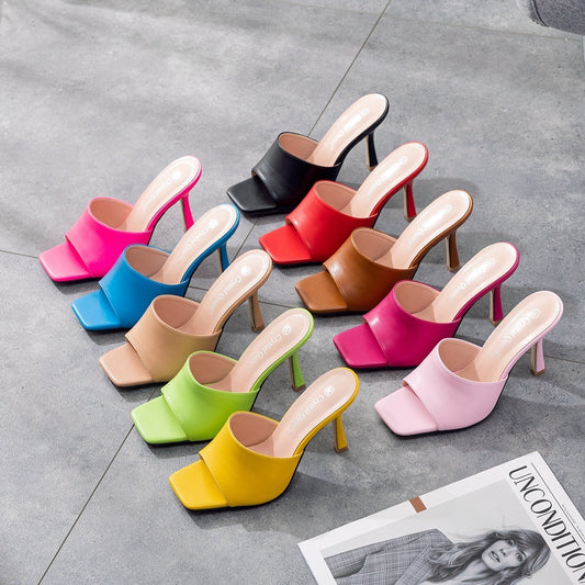 square toe high-heeled sandals