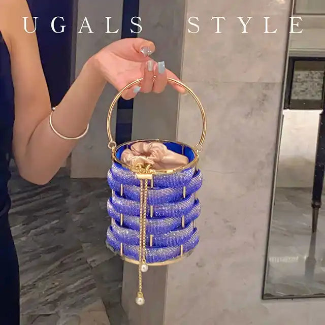 Woven Rhinestone Bucket Bag