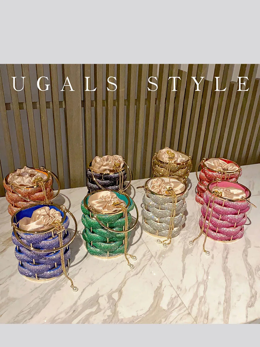Woven Rhinestone Bucket Bag