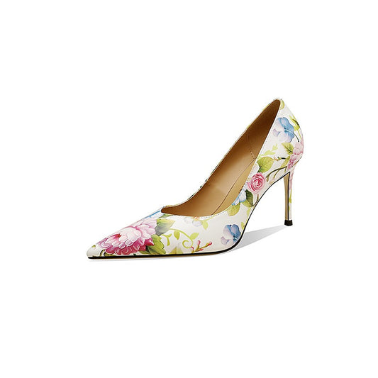 pointed printed floral pumps