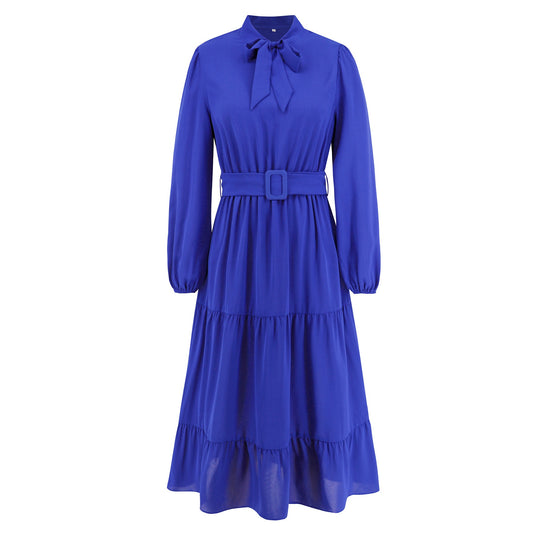 Elegant and slim fitting, tie collar A-line dress