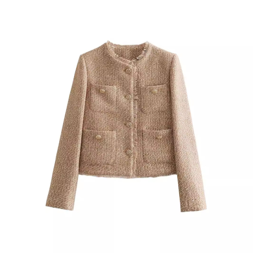 Hem Pocketed Round Neck Jacket