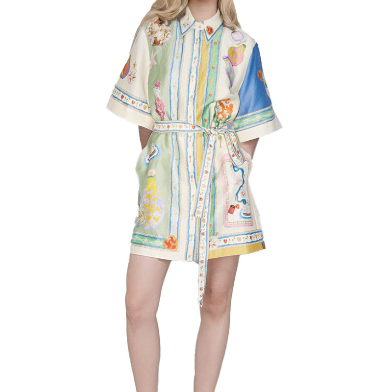 Printed drawstring dress