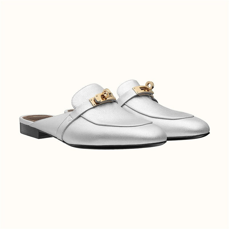 Leather Low Heel Round toe Metal Buckle flats