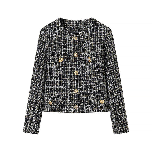 round neck single breasted  texture  jacket