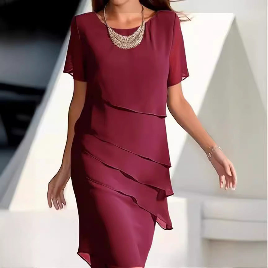 Ruffle edges round neck dress