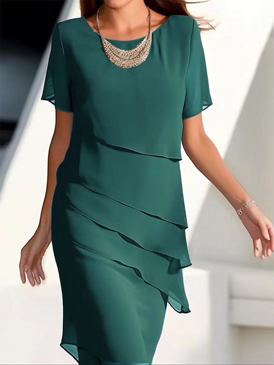 Ruffle edges round neck dress