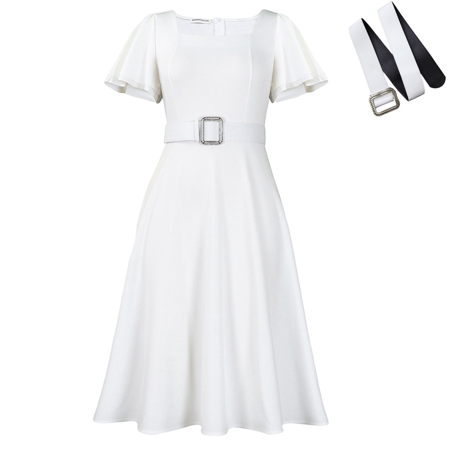 Flared Sleeve Square Neck High Waist elegant dress