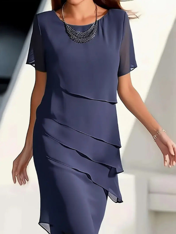 Ruffle edges round neck dress