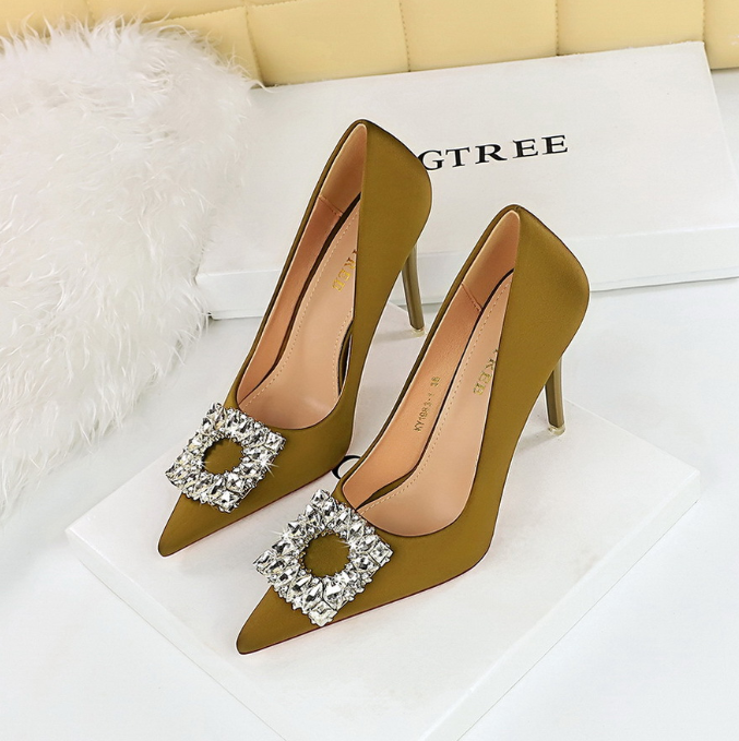 Pointed toe satin rhinestone buckle