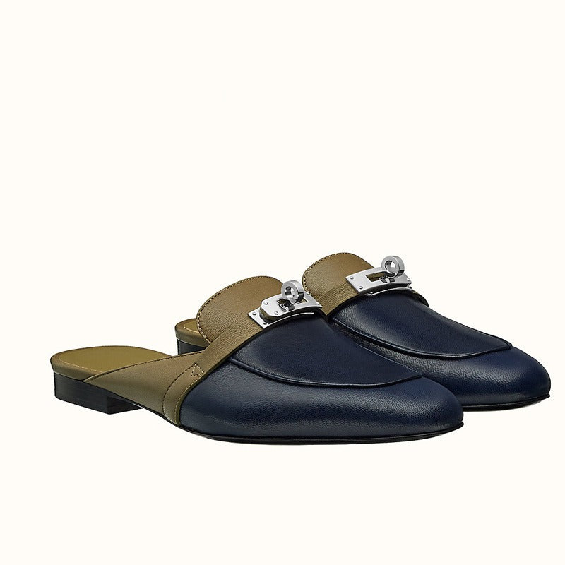Leather Low Heel Round toe Metal Buckle flats