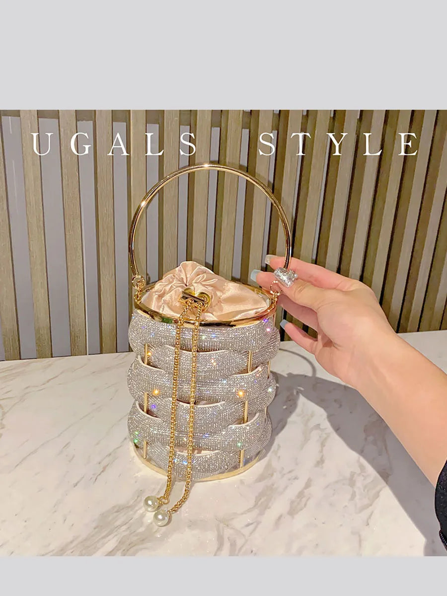 Woven Rhinestone Bucket Bag