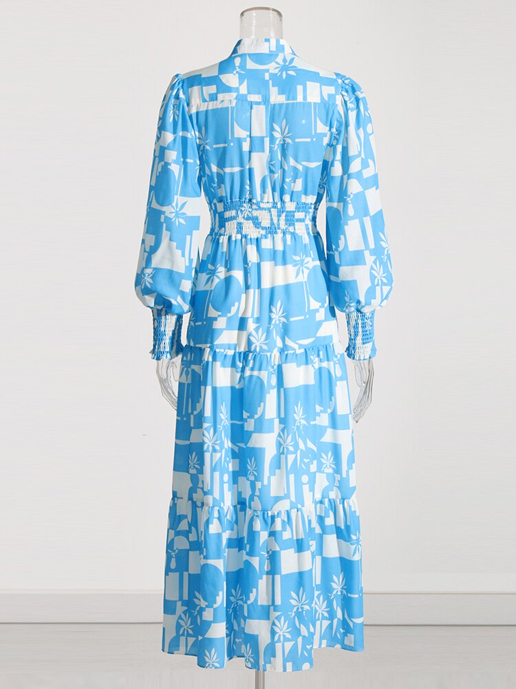 Vintage  V Neck Lantern Long Dresses