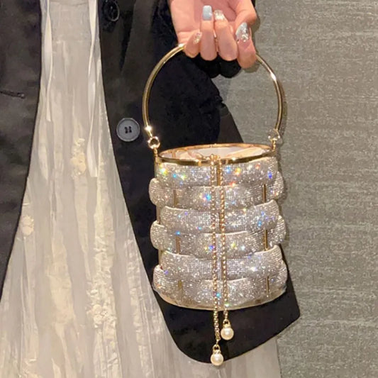Woven Rhinestone Bucket Bag