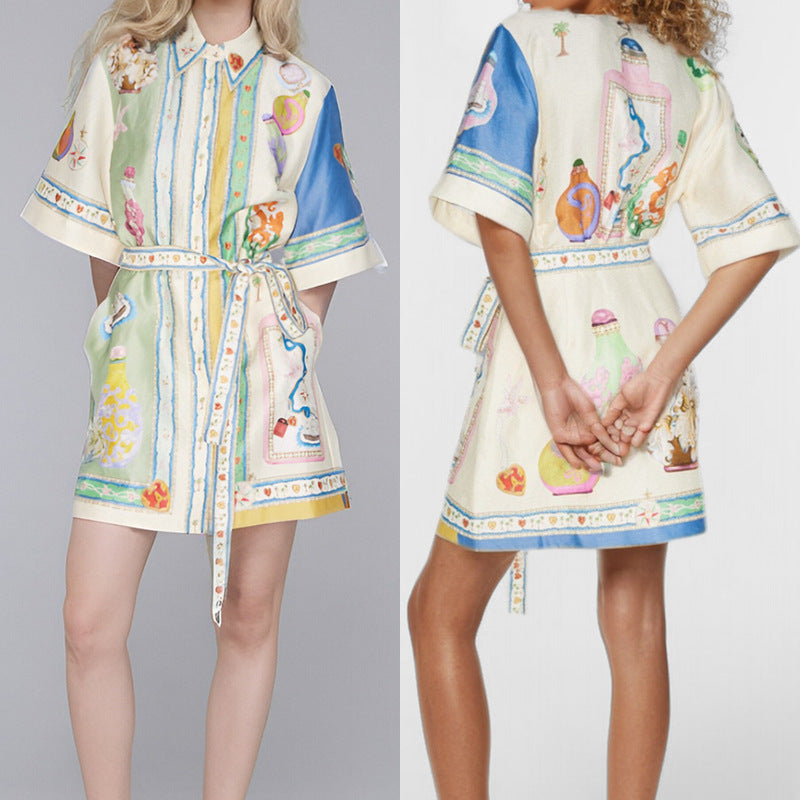 Printed drawstring dress
