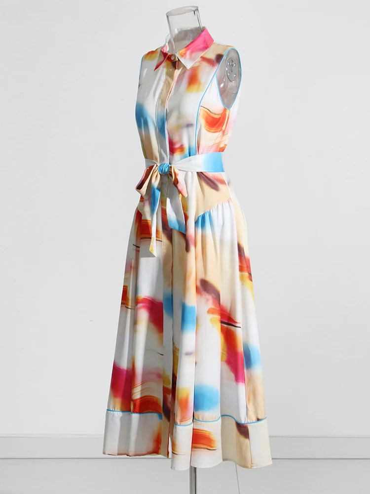 Lapel Sleeveless High Waist dress
