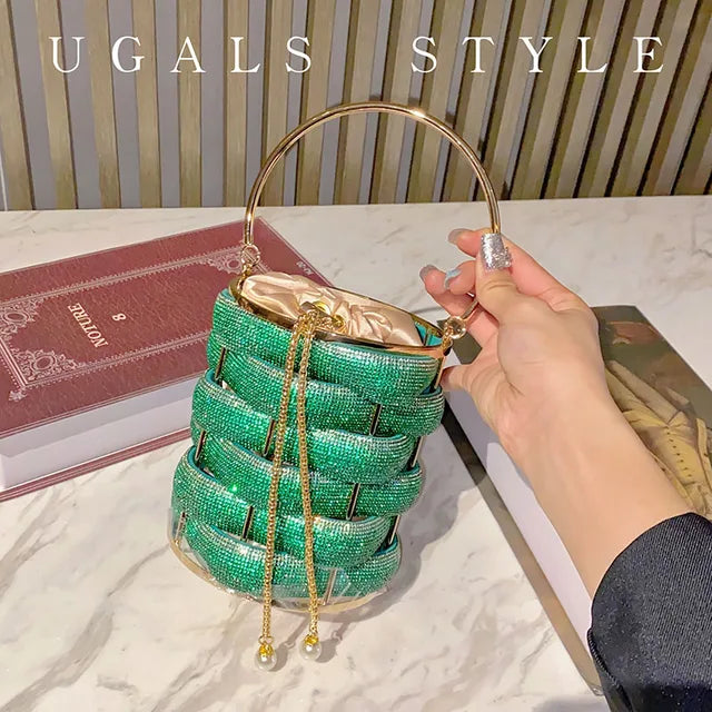 Woven Rhinestone Bucket Bag