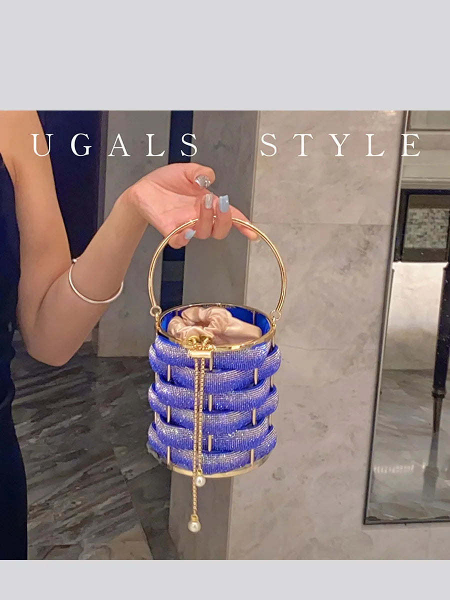 Woven Rhinestone Bucket Bag