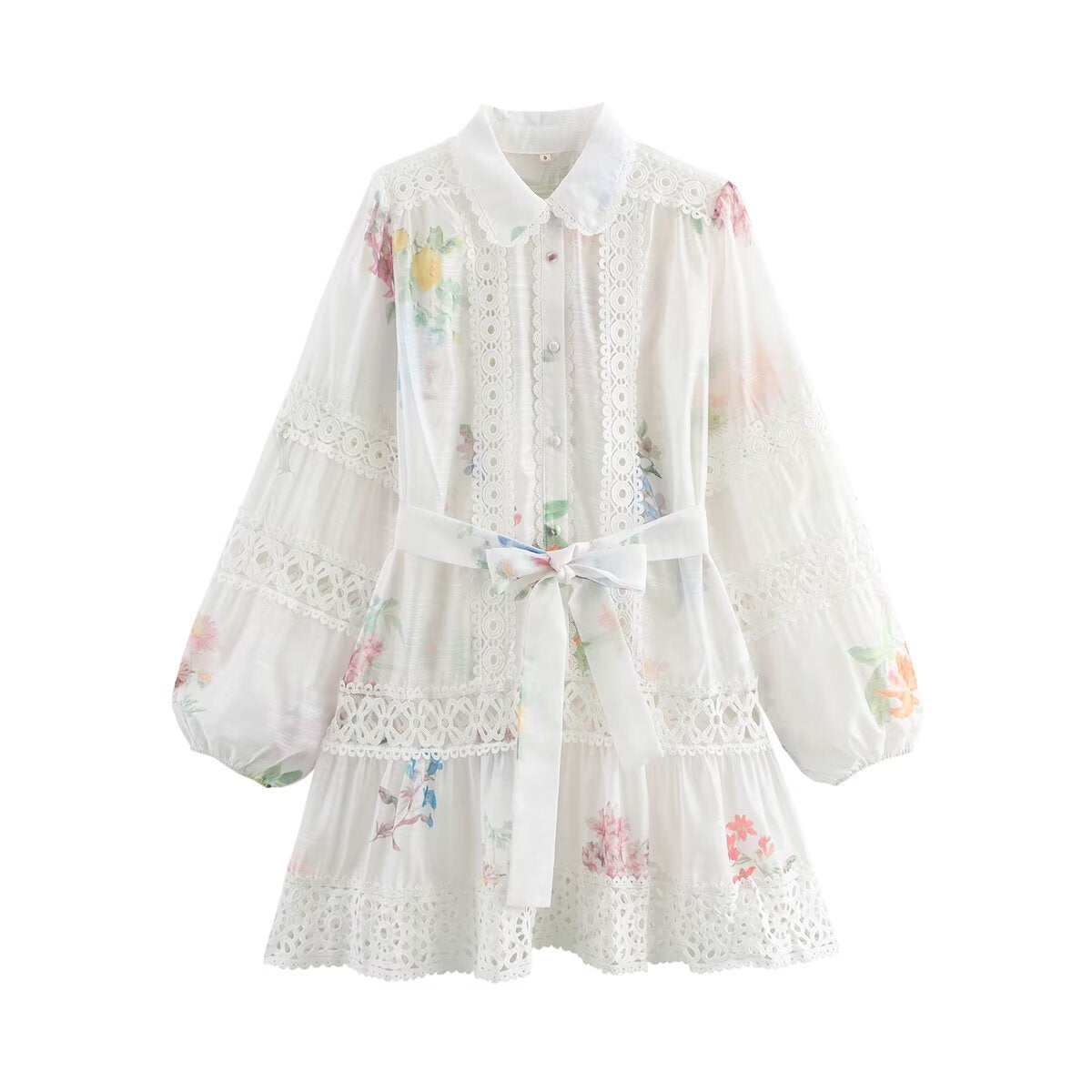 laced belted printed dress