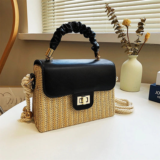 Straw Pleated Handle Luxury Handbag