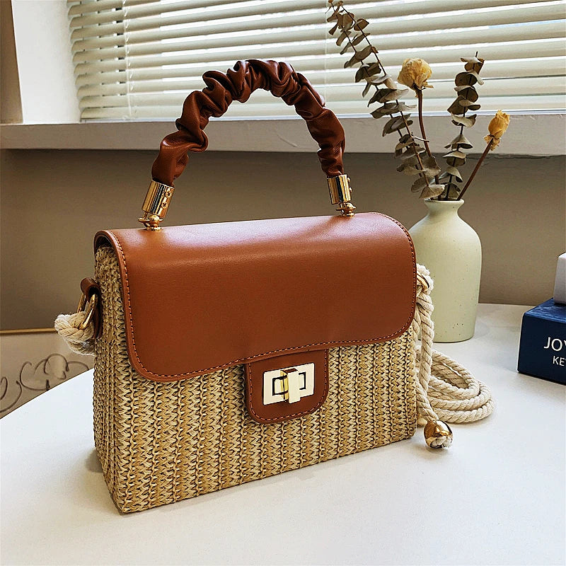 Straw Pleated Handle Luxury Handbag