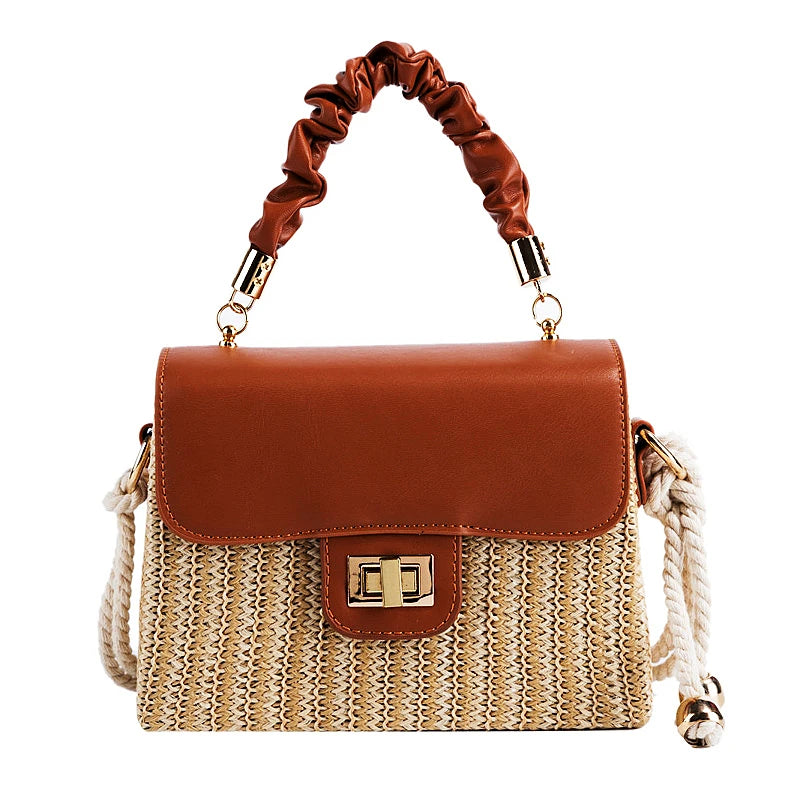 Straw Pleated Handle Luxury Handbag