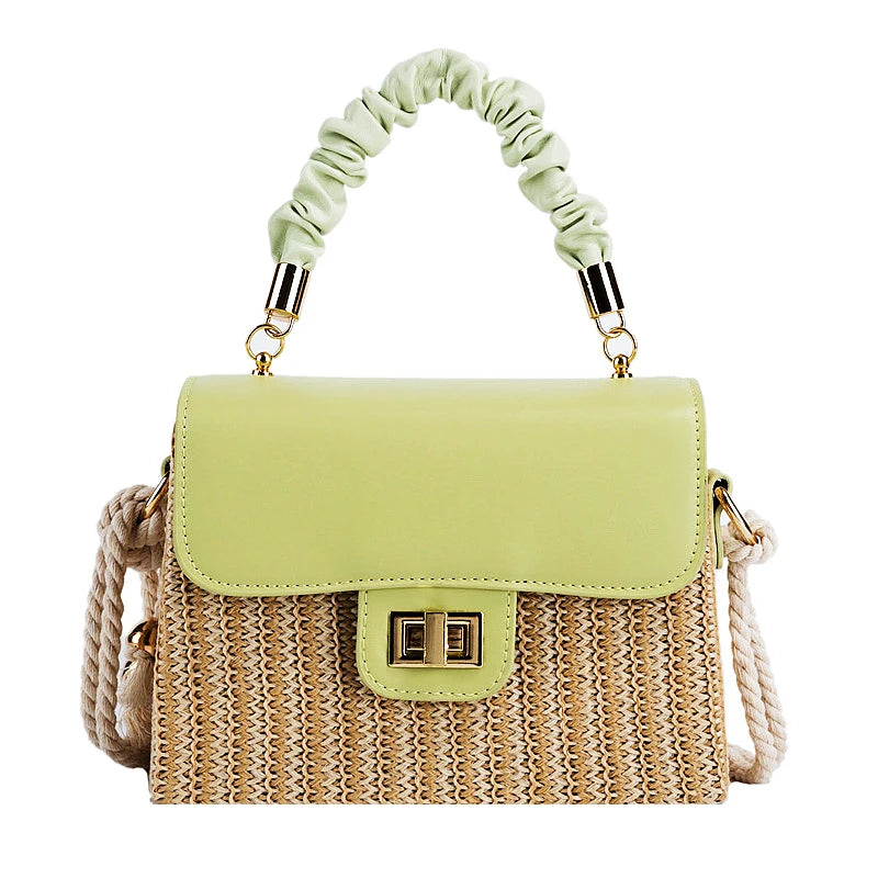 Straw Pleated Handle Luxury Handbag