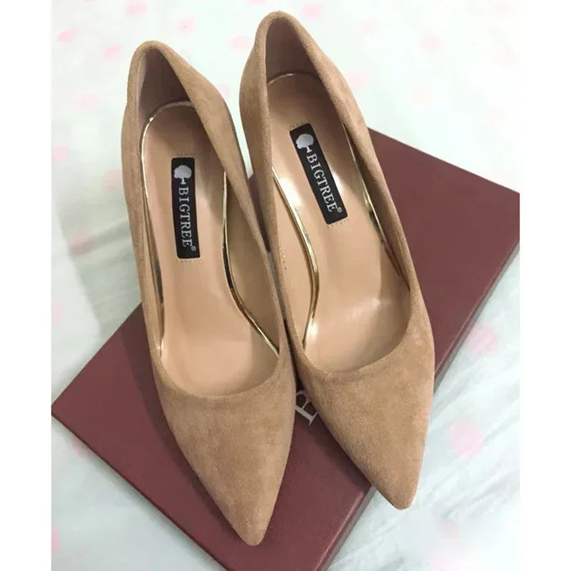 Elegant Suede Block High Heels  Pumps
