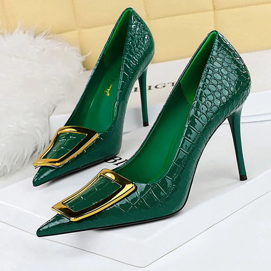Women Metal Buckle Ladies Stilettos-Click for more colors