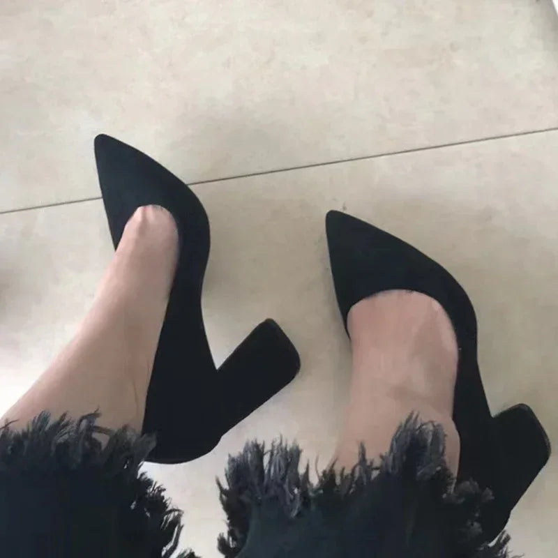 Elegant Suede Block High Heels  Pumps