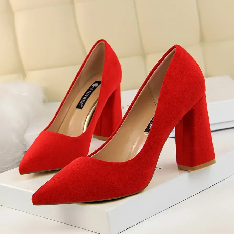 Elegant Suede Block High Heels  Pumps