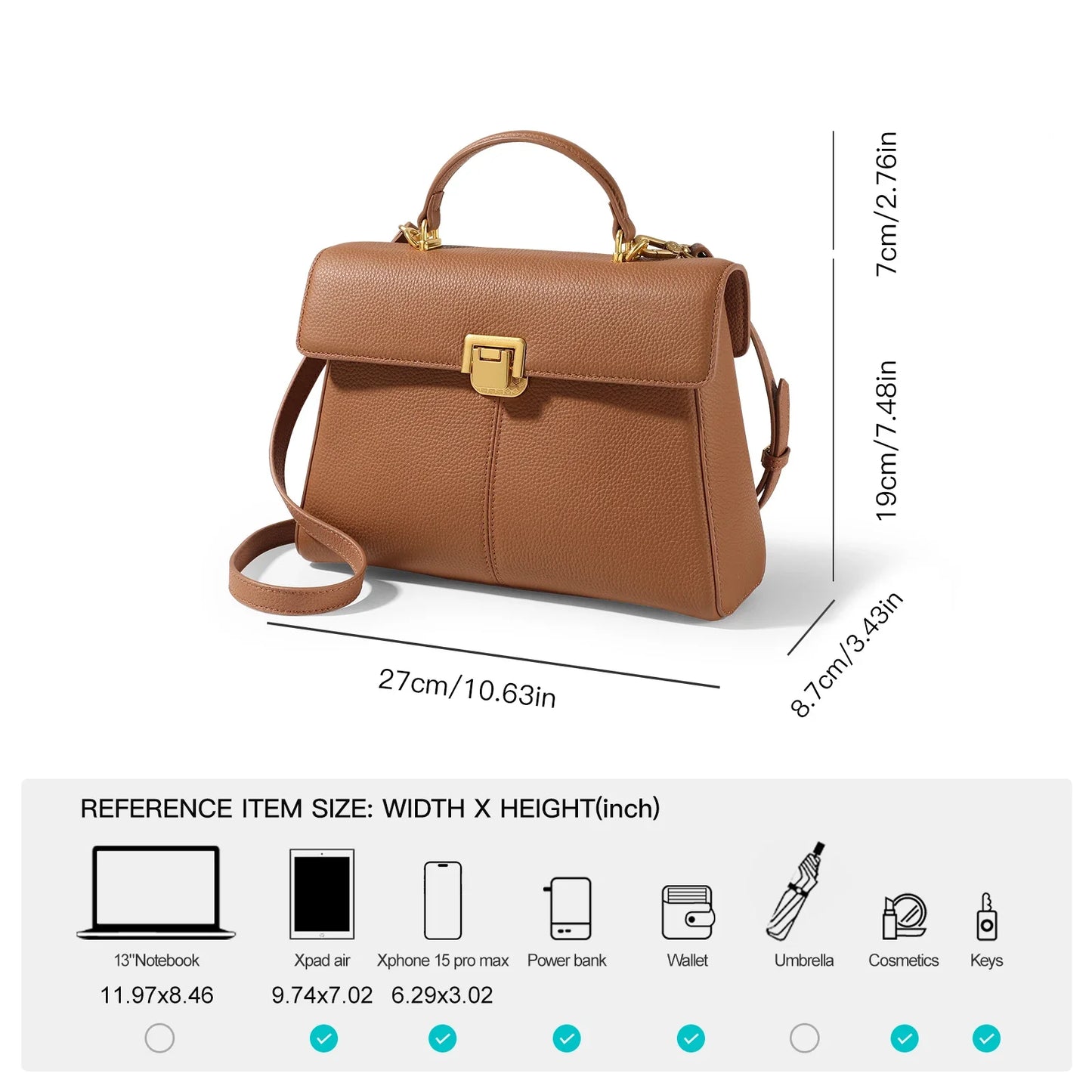 Women Large Capacity Cowhide Satchel handbag