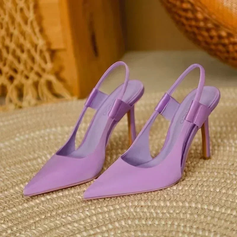 Designer Luxury Women Slingback Sandals Pointed Toe Slip on  High Heel