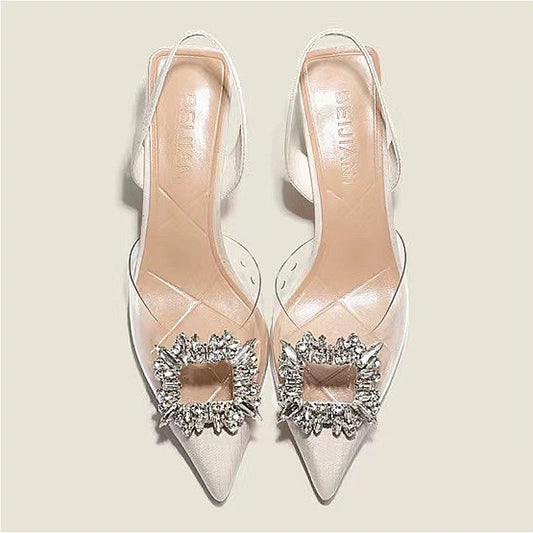 Crystal Transparent Solid Color Pointed Toe Women's High Heels