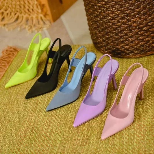 Designer Luxury Women Slingback Sandals Pointed Toe Slip on  High Heel