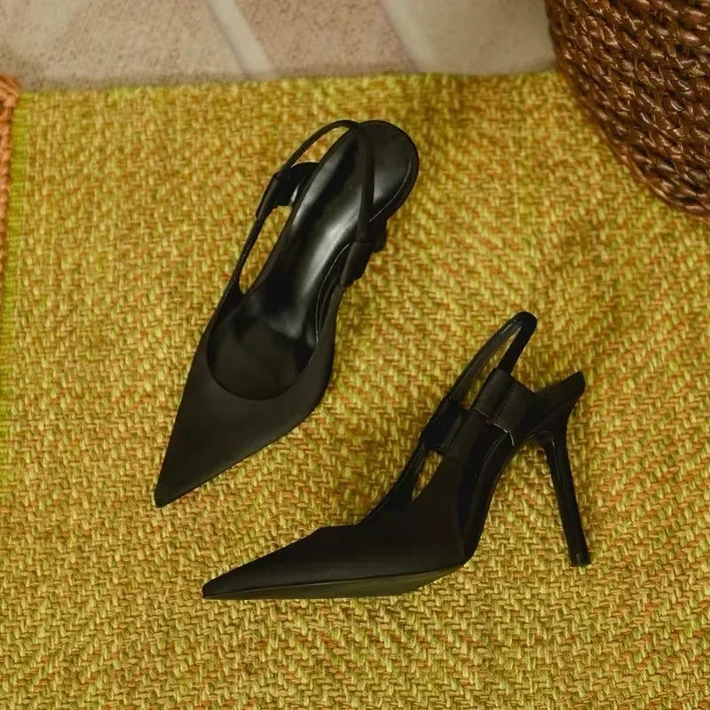 Designer Luxury Women Slingback Sandals Pointed Toe Slip on  High Heel