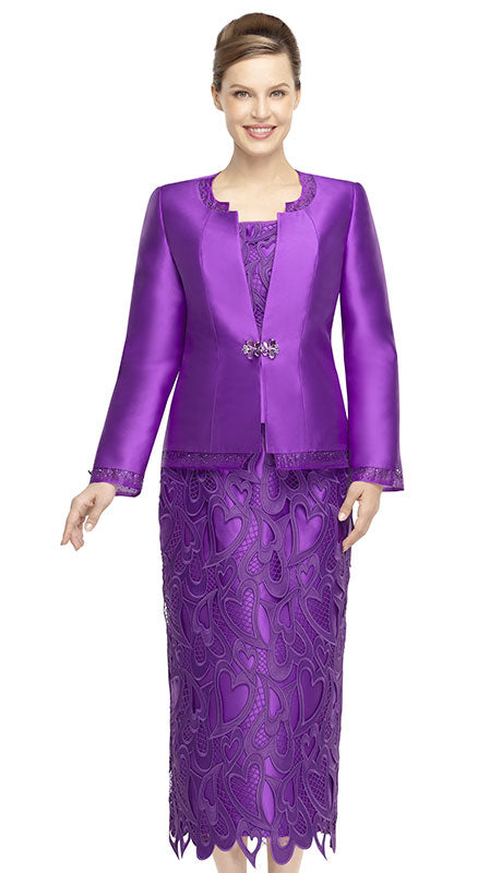Nina Massini 3061-PUR ( 3pc Silky Twill Ladies Church Suit With Beautiful Rhinestone Buckle )