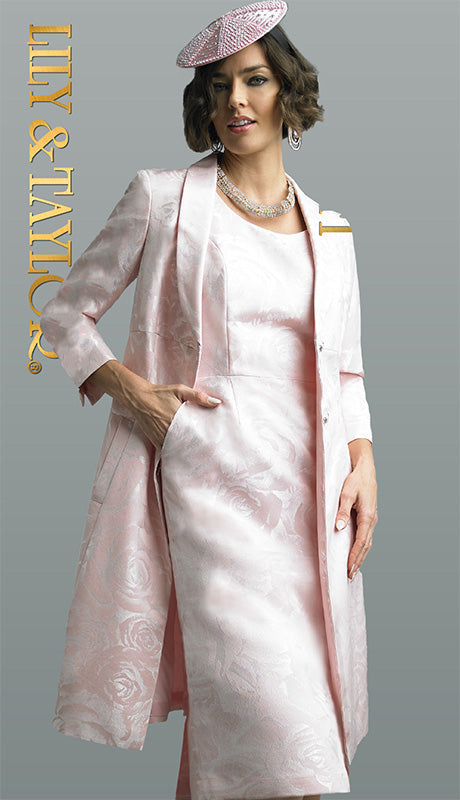 Lily And Taylor A305-PIN ( 2pc Novelty Ladies Church Dress With Duster Jacket And Jeweled Buttons )