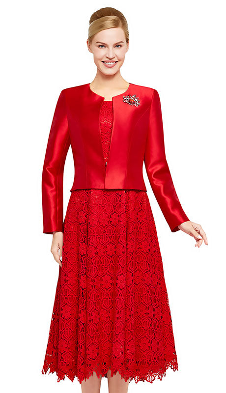 Nina Nischelle 2883-RED ( 2pc Silk With Lace Womans Dress )
