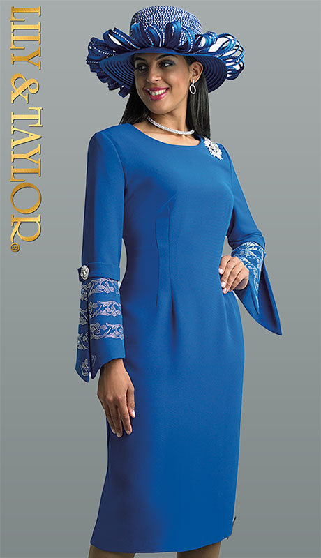Lily And Taylor 4625-RYL ( 1pc Novelty Church Dress With Elegant Detailed Split-Sleeves )